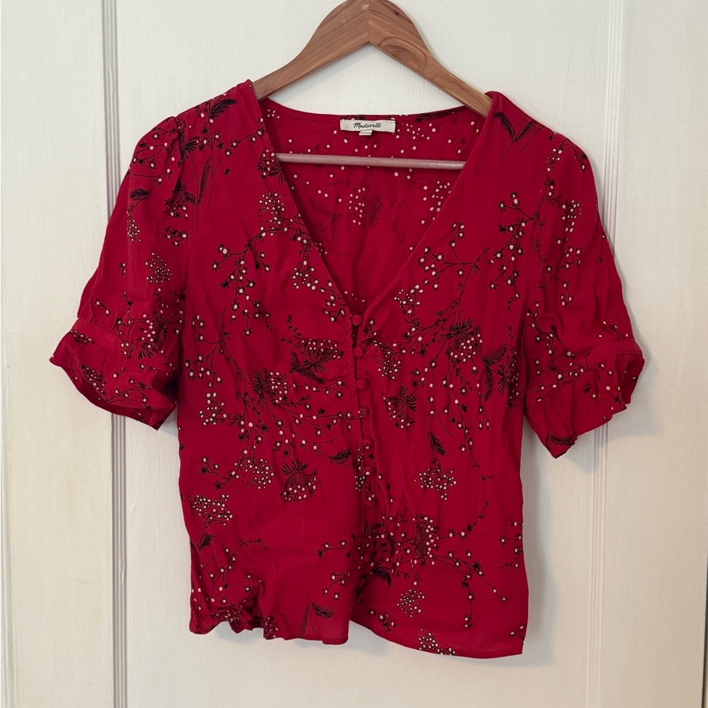 Madewell Red Floral Button-Up Blouse